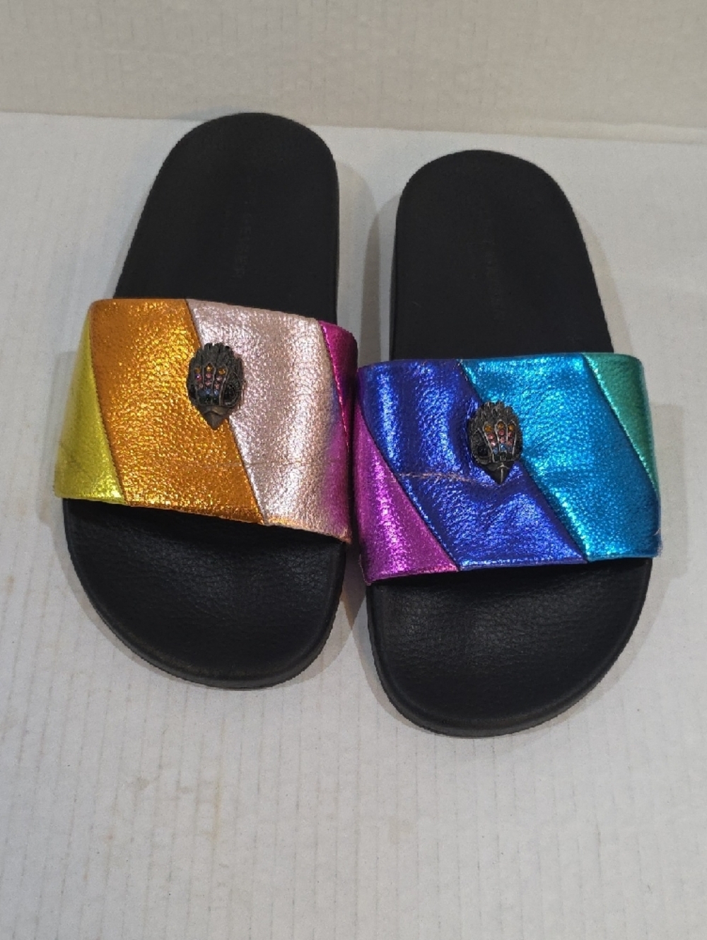 Kurt Geiger Women's Multicolor Metallic Slide Sandals - Black Footbed Size 7.5 - Picture 4 of 9